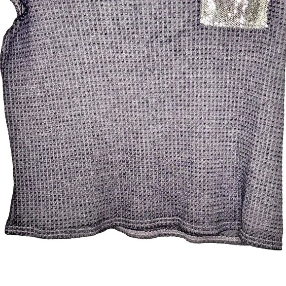 Disneyland Gray Waffle Knit Long Sleeve Silver Bling Sequin Top - Picture 4 of 8